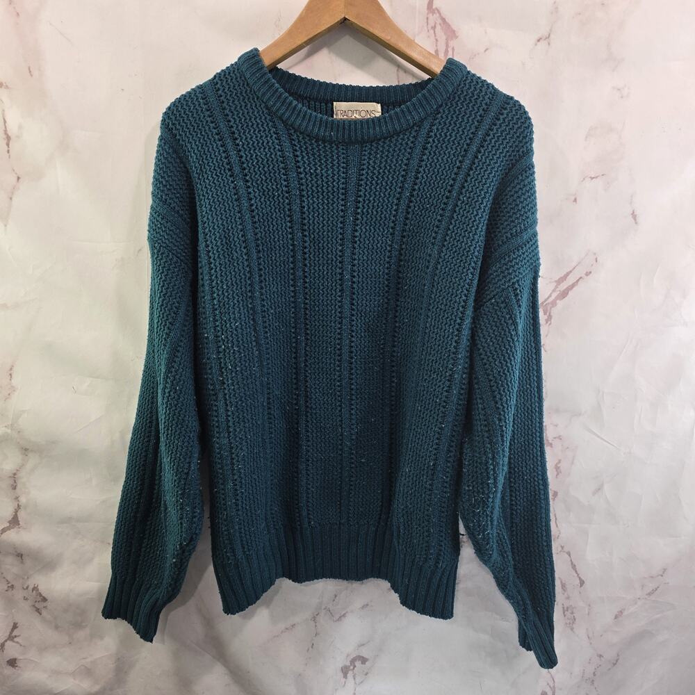 Vintage Sweater Mens Large Blue Crew Neck 90s Y2K Teal Grandpa Dad Streetwear